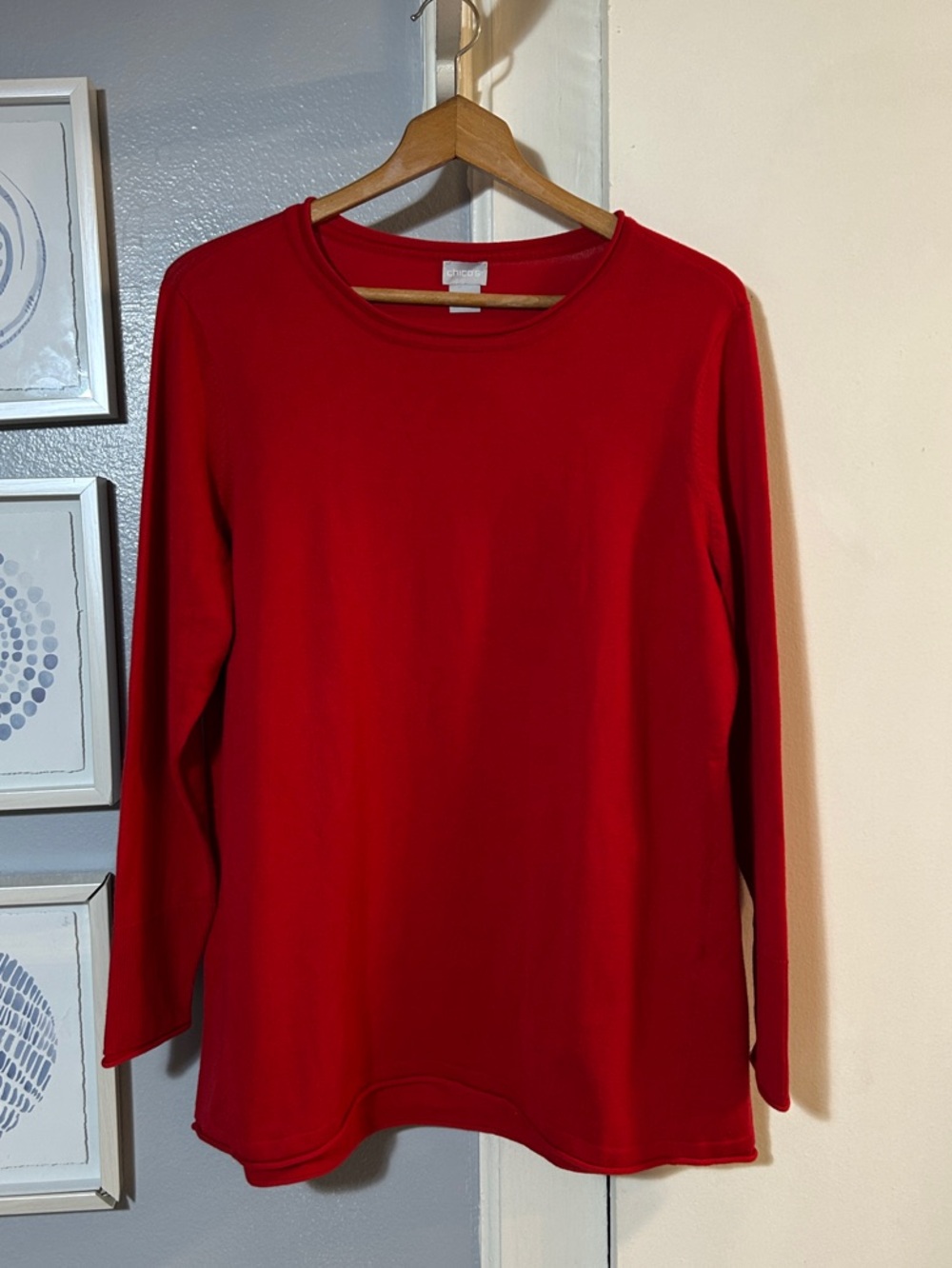 Chico's Red Long-Sleeve Crewneck Sweater Chico’s Size 2 = US Size L
